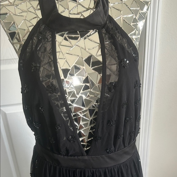 Free People Intimately Body Mesh Sexy Black Halter Maxi Low V Neck Halter Dress - Picture 7 of 14